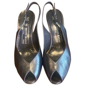 VTG Bruno Magli Womens SILVER PEEP TOE SZ 6.5 B Leather Sling back Italy Shoes